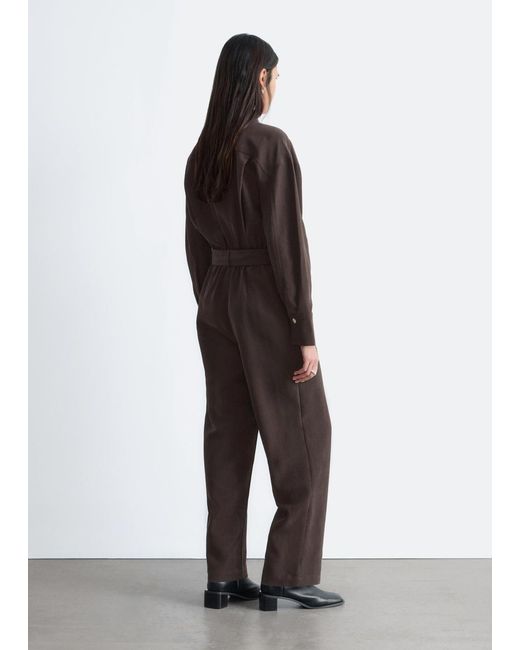 & Other Stories Brown Belted Utility Jumpsuit