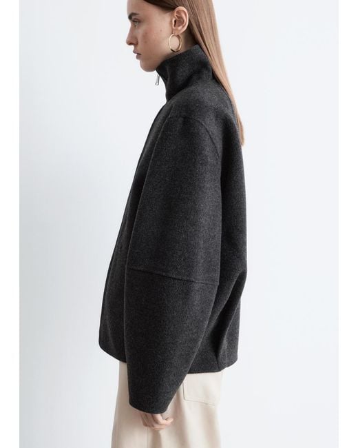 & Other Stories Black Zip-Up Wool Jacket