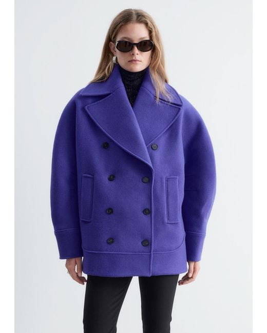 & Other Stories Blue Wide-Collar Peacoat