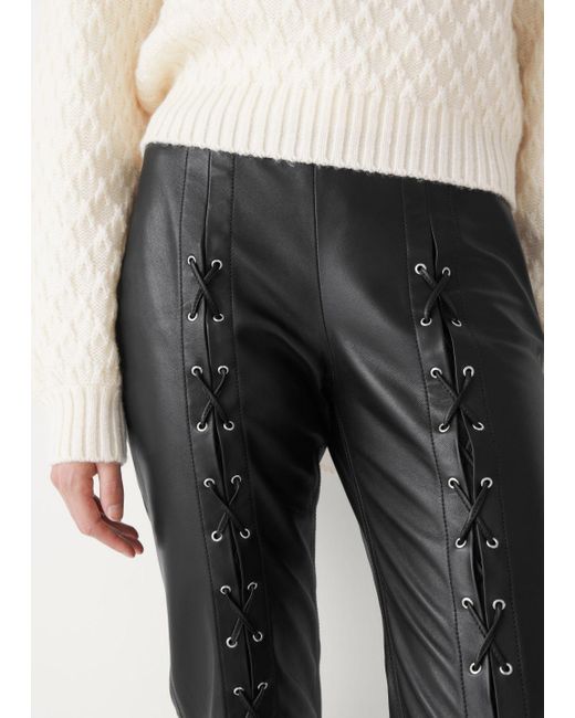 \u0026 Other Stories Women's Lace-Up Leather Pants - Black - Straight-Leg Pants