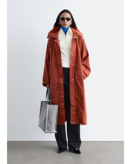 & Other Stories Red Technical Nylon Hooded Parka