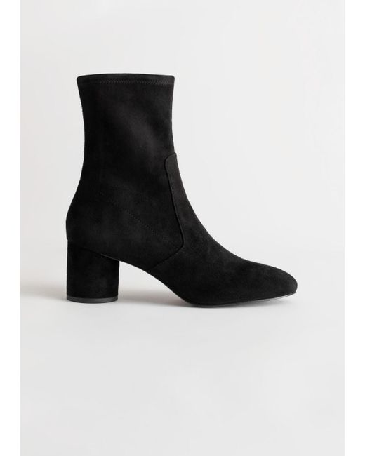 & Other Stories Black Suede Almond Toe Sock Boots