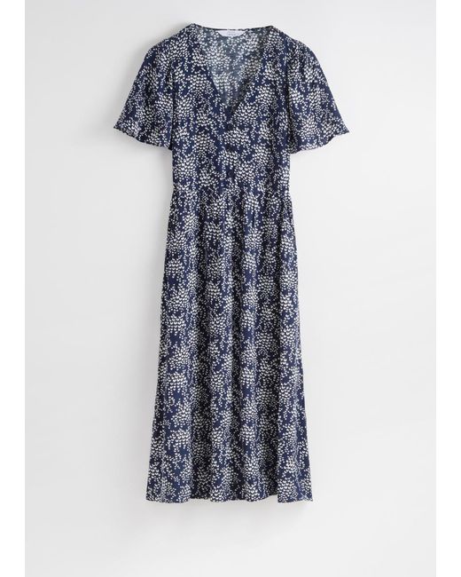 & Other Stories Blue Flutter-Sleeve Midi Dress