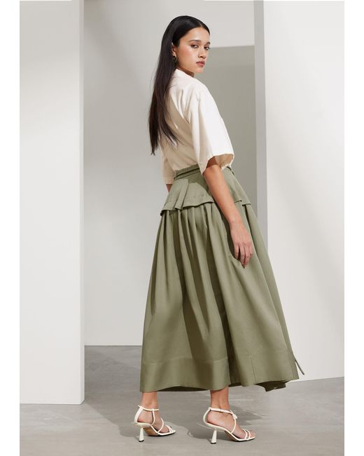 & Other Stories Green Tie-waist Midi Skirt