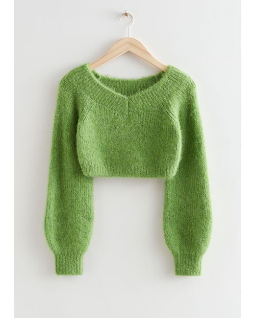 & Other Stories Green Off-shoulder Wool Knit Sweater