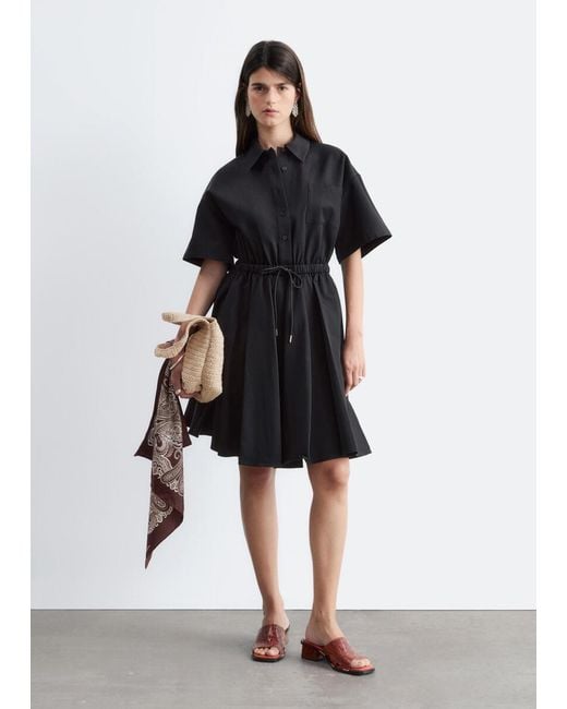 & Other Stories White Flared Drawcord Mini Dress