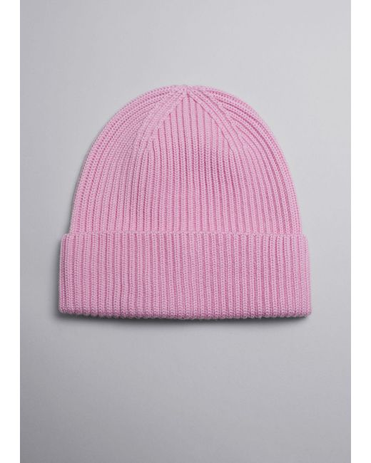 & Other Stories Pink Ribbed Wool Beanie