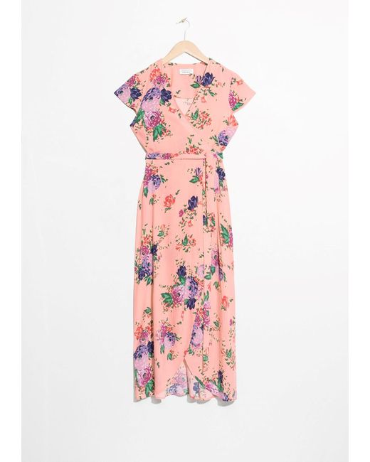 & Other Stories Pink Floral Wrap Dress
