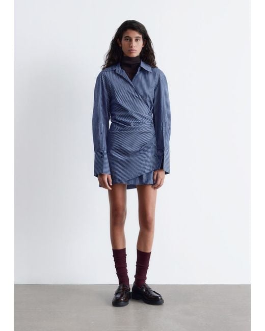 & Other Stories Blue Wrap Shirt Mini Dress