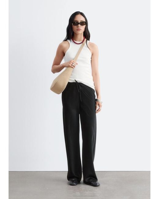 & Other Stories Black Satin Pull-On Trousers