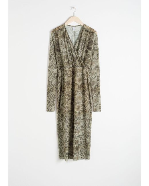 green snake print midi dress