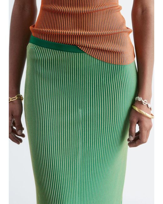 & Other Stories Green Rib-Knit Midi Skirt
