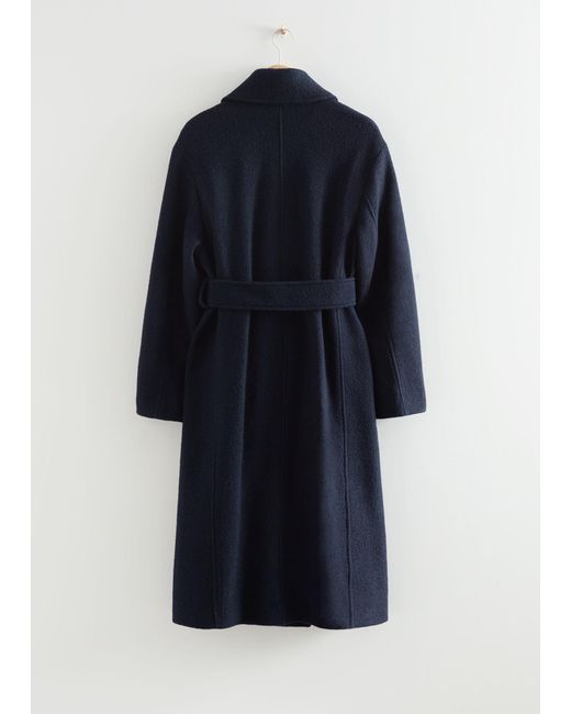 & Other Stories Blue Belted Oversized Wool Coat