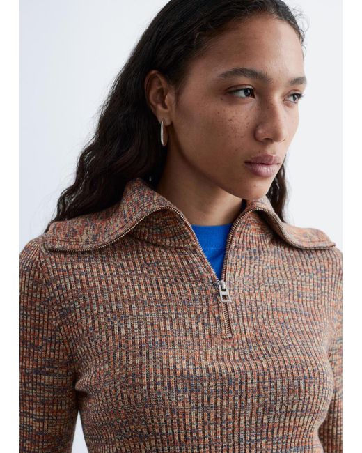 & Other Stories Orange Melange Knit Half-Zip Top
