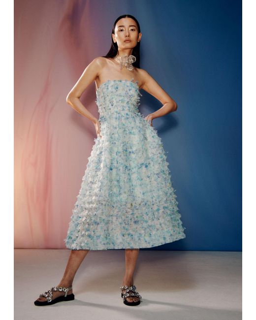& Other Stories Blue Floral-appliqué Midi Dress