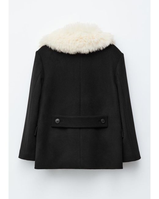 & Other Stories Blue Short Fur-Collar Wool Coat