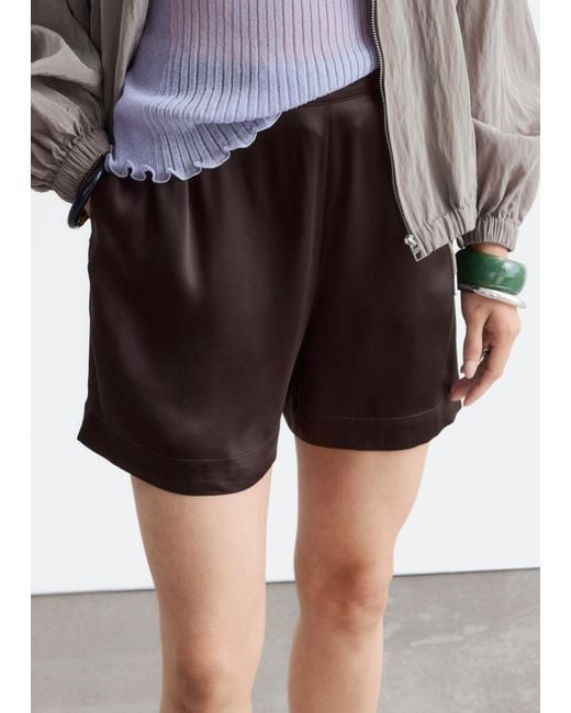 & Other Stories Brown Satin Pull-On Shorts