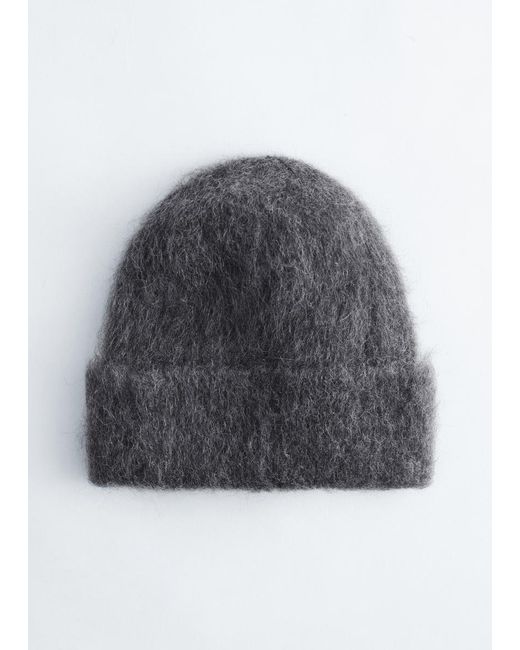 & Other Stories Gray Mohair-Blend Brushed Beanie
