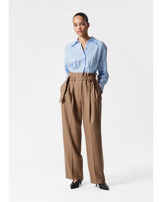& Other Stories Natural Tailored Wool Trousers