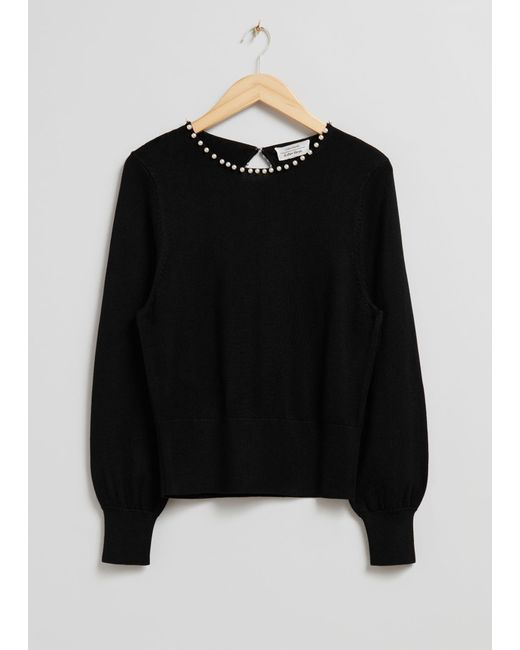 & Other Stories Black Pearl Bead-trimmed Jumper