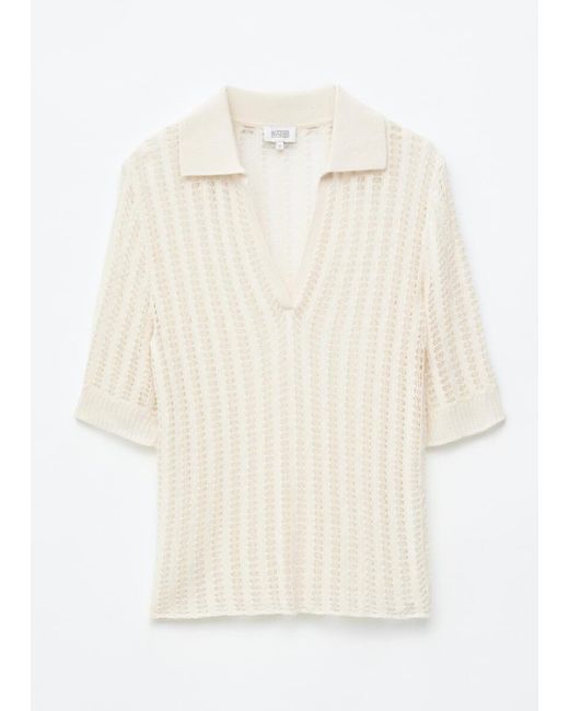& Other Stories White Open-Knit Polo Top