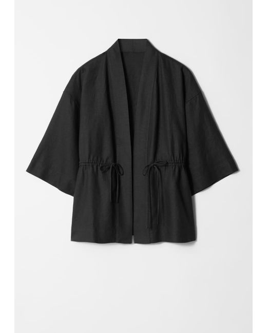& Other Stories Black Drawstring Linen Blazer