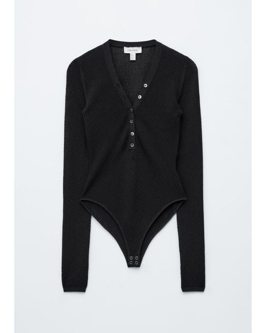 & Other Stories Black Long-Sleeve Pointelle-Knit Bodysuit