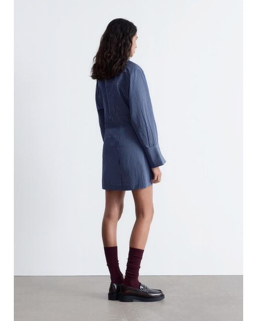 & Other Stories Blue Wrap Shirt Mini Dress