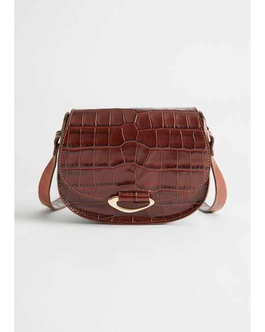 & Other Stories Brown Croc Leather Saddle Bag