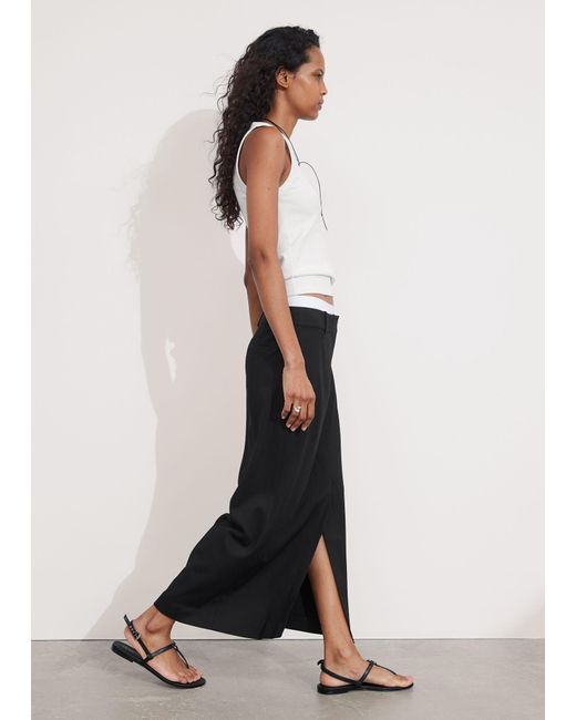 & Other Stories Black Tailored Pencil Midi Skirt