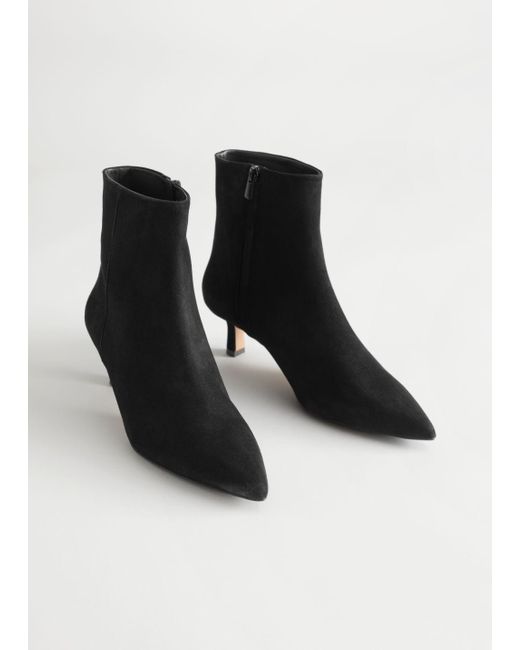 suede black ankle boots low heel