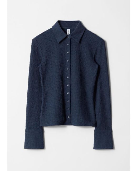 & Other Stories Blue Textured Long-Sleeve Poloshirt