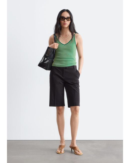 & Other Stories Black Tailored Knee-Length Shorts