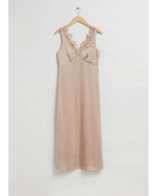 & Other Stories Brown Lace-trimmed Slip Dress