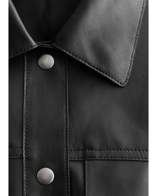 & Other Stories Black Drawstring-Waist Leather Jacket