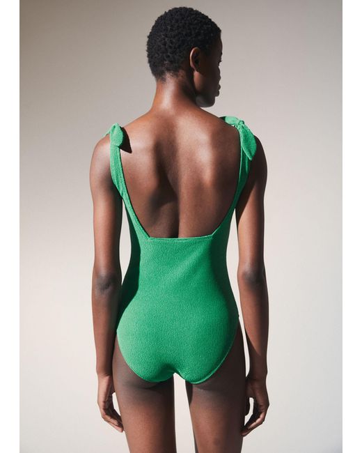 & Other Stories Green Textured Bow Tie Swimsuit