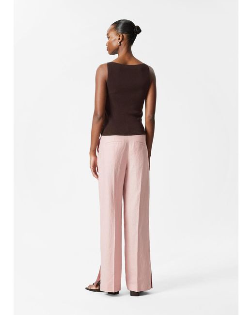 & Other Stories Pink Tailored Linen Trousers