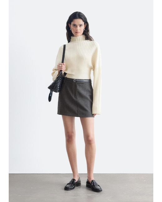 & Other Stories White Ribbed Mock-Neck Jumper