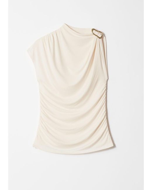 & Other Stories White Ruche-Buckle Top