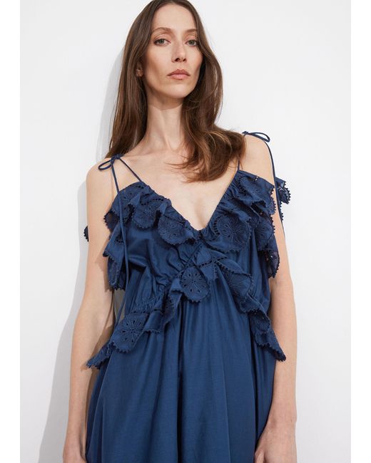 & Other Stories Blue Embroidered Strappy Mini Dress