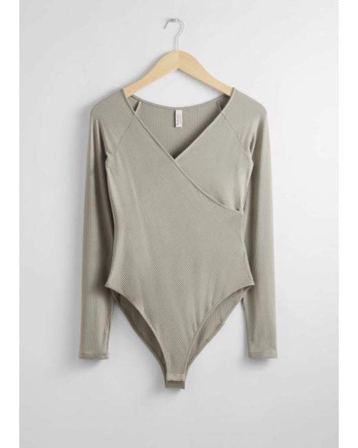 & Other Stories Gray Off-Shoulder Wrap Bodysuit
