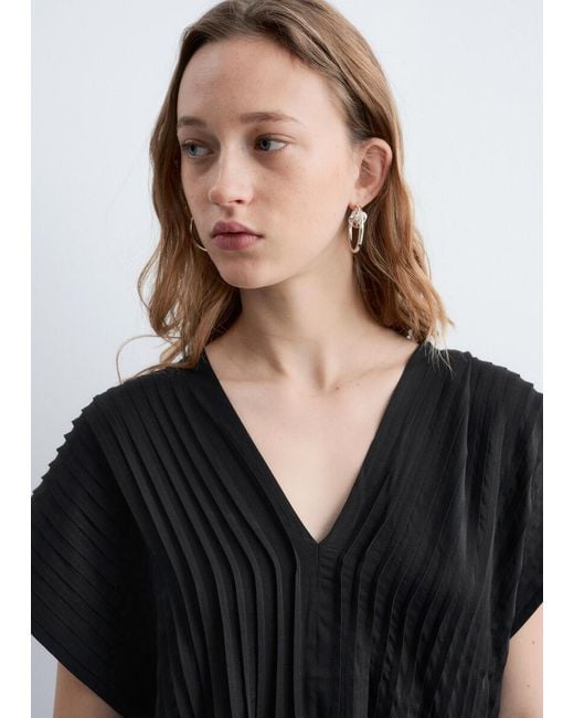 & Other Stories Black Pleated Dolman Midi Dress