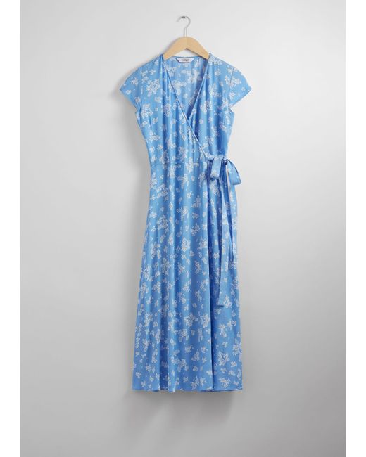 & Other Stories Blue Printed Midi Wrap Dress