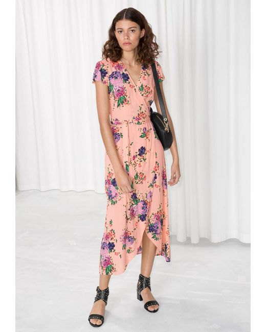 & Other Stories Pink Floral Wrap Dress