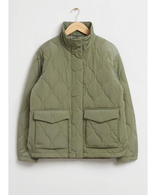 & Other Stories Green Relaxed Wave Quilted Jacket
