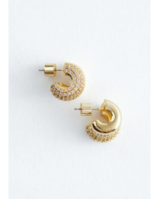 & Other Stories White Two-Part Crystal Hoop Earrings