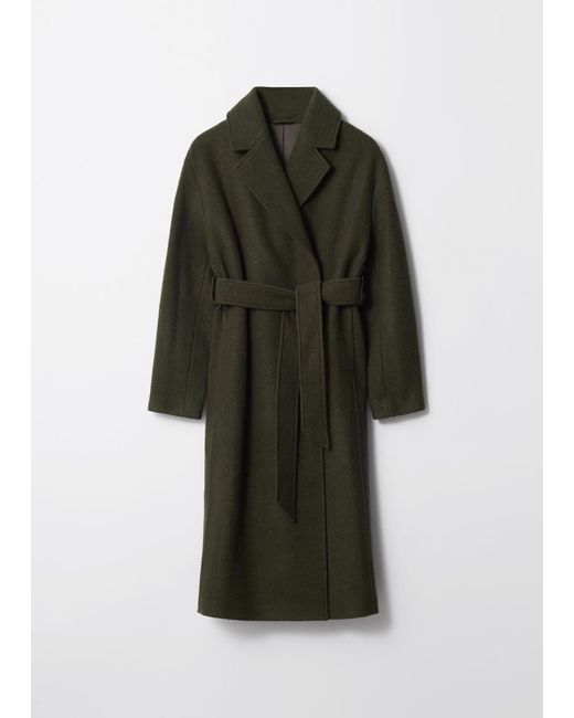 & Other Stories Green Voluminous Belted Wool Coat