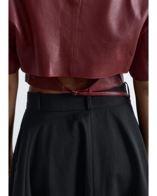 & Other Stories Red Tie-Back Leather Top