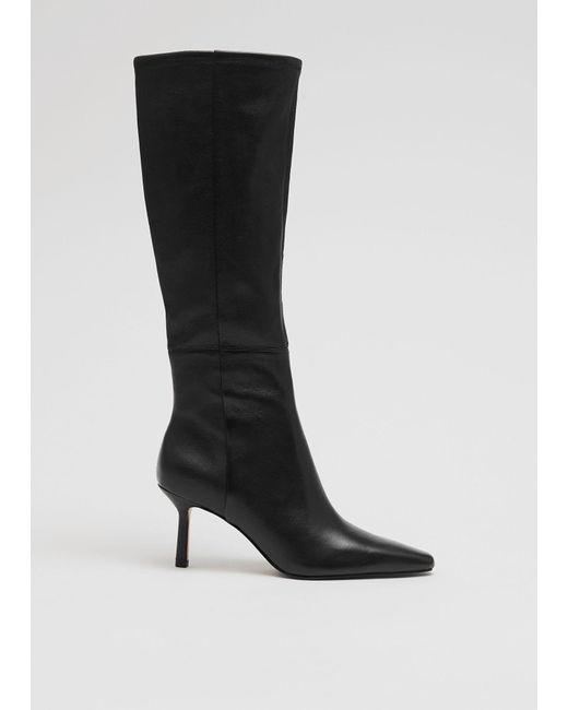 & Other Stories Black Knee High Leather Sock Boots