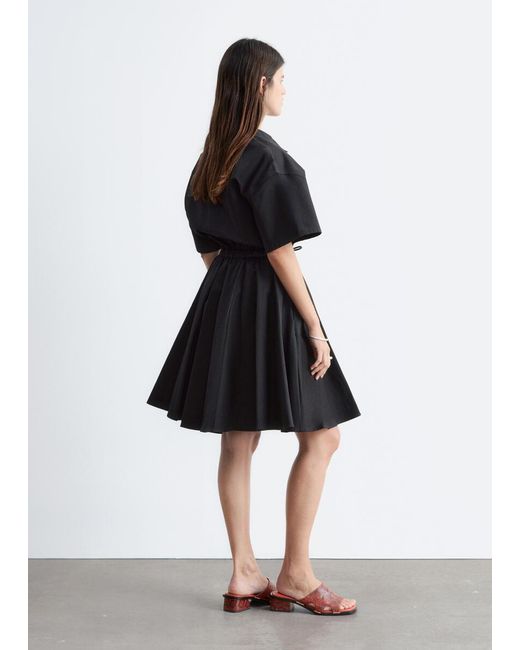 & Other Stories White Flared Drawcord Mini Dress